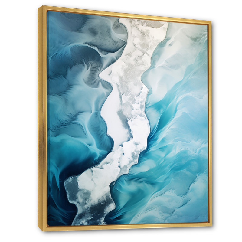 Vue aérienne du paysage de glacier Artic I - art mural sur toile Glacier, H 20 po x l 12 po x P 1 po, Cadre flottant doré