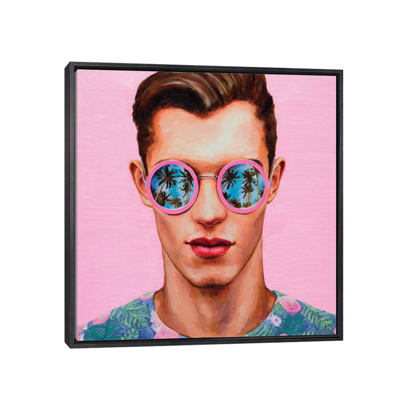 «Rose lunettes de soleil» - imprimé, H 37 po x l 37 po x P 1,5 po, Toile avec cadre noir patiné