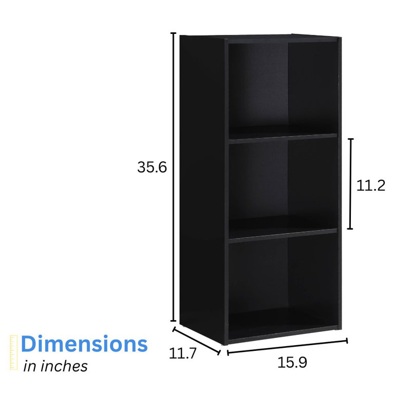 Bibliothèque haute avec rangement ouvert pour la maison ou le bureau, (3 tablettes) H 35,62 po x l 15,9 po x P 11,7 po, Noir