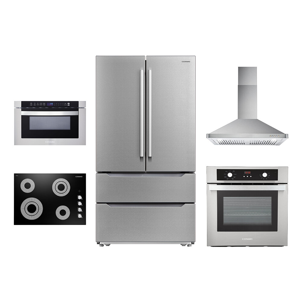 https://assets.wfcdn.com/im/60717712/compr-r85/1635/163579988/cosmo-5-piece-kitchen-appliance-package-with-french-door-refrigerator-30-electric-cooktop-wall-oven-microwave-drawer-and-wall-mount-range-hood.jpg
