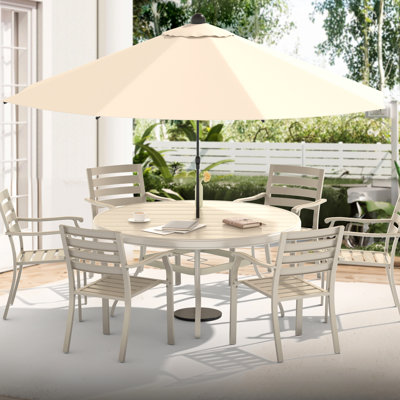 Outdoor Round Patio Table For 6 - 7, All Weather Metal Dining With Adjustable Umbrella Hole, Powder Coated Rust Protection, Bent Legs Better Stability by Latitude Run