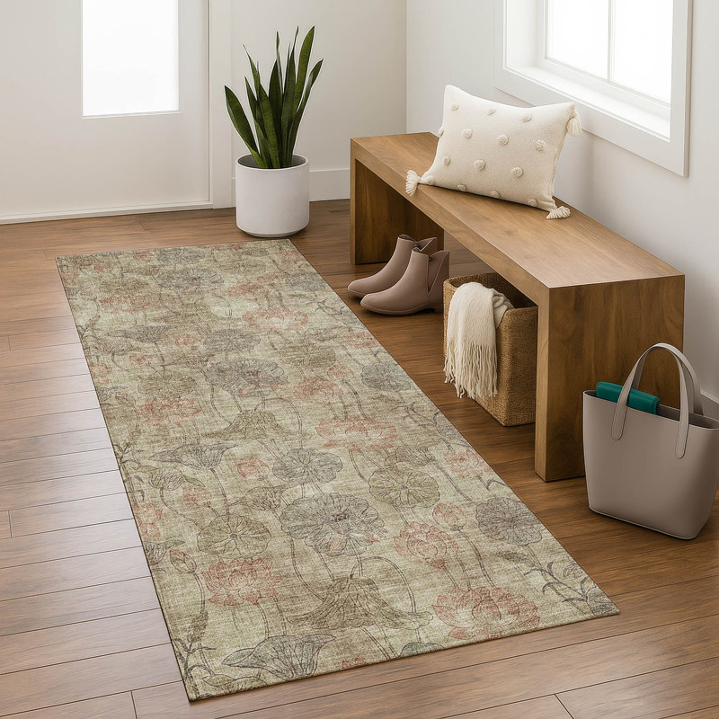 Tapis floral lavable à la machine de qualité supérieure Mayfield AMF2128, Brun, Tapis de couloir 2 pi 3 po x 7 pi 6 po
