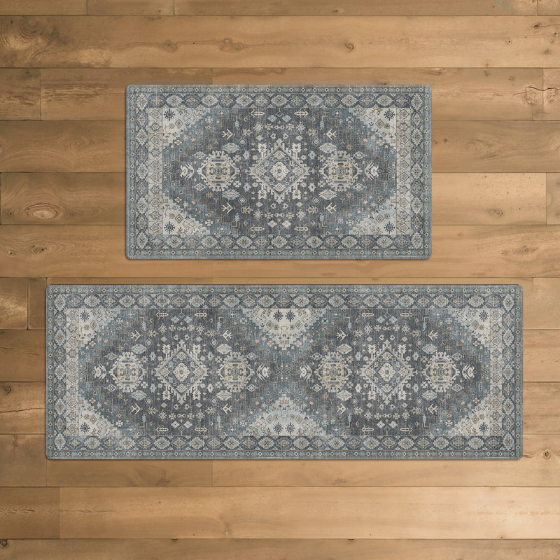 Anti-Fatigue Anti-Slip Waterproof Kitchen Mat, Runner 17" x 59" + 17" x 30", Blue
