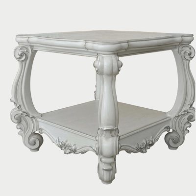 Bone White End Table with Bottom Shelf