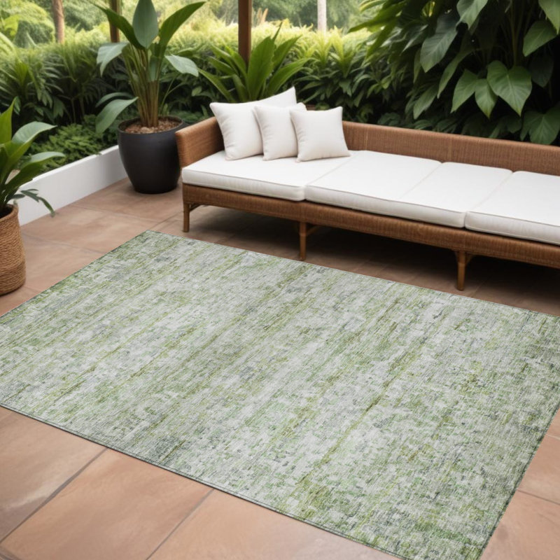 Tapis intérieur / extérieur rayé vert et ivoire 10 pi x 14 pi articulé
