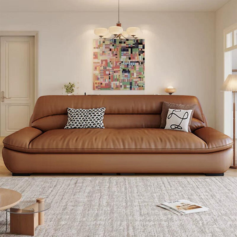 Canapé standard en cuir véritable brun, H 32,68 po x l 74,8 po x P 37,40 po