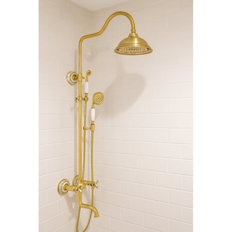 Juno Gold Polished Bathroom Exposed Shower Head Set with Hand-Held Shower