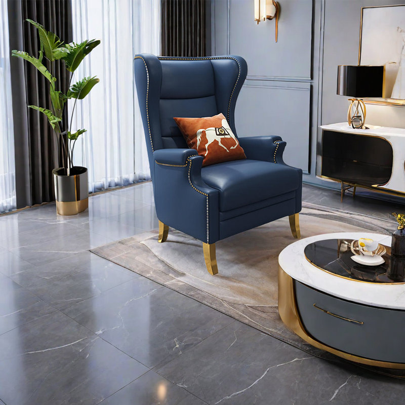 Fauteuil inclinable en similicuir Lages, Similicuir bleu marine