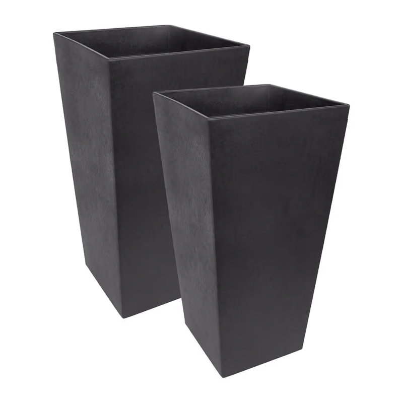 2 Pack Indoor Outdoor Self Watering Planters, Sonata, Black, 28" H x 15" W x 15" D
