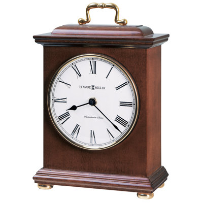 Mid-Century Modern Roman Numeral Solid Wood Quartz Movement / Crystal Tabletop Clock in Windsor Cherry/Polished Brass