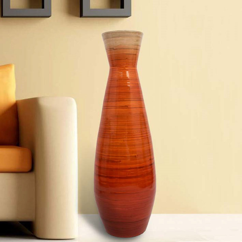 Vase de plancher en bambou, Orange, H 10,25 po x l 10,25 po x P 10,25 po