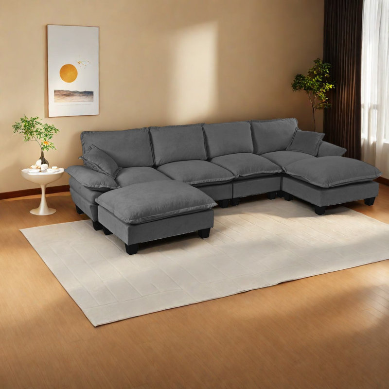 Canapé modulaire confortable en forme de U en chenille à 6 sièges Comfy