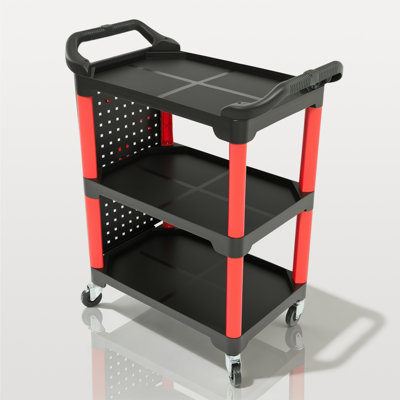 3-Tier Utility Cart With Castors, Rolling Detailing Cart With Bottle Holders And Pegboard For Garage Workshop