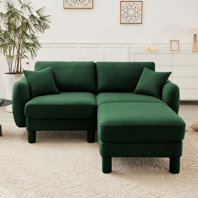 Boucle Fabric Sectional 2-Seater Loveseat Sofa Couch With Distinctive Shell-Shaped Armrests And Removable Ottoman,Cylindrical Legs Wrapped With Self