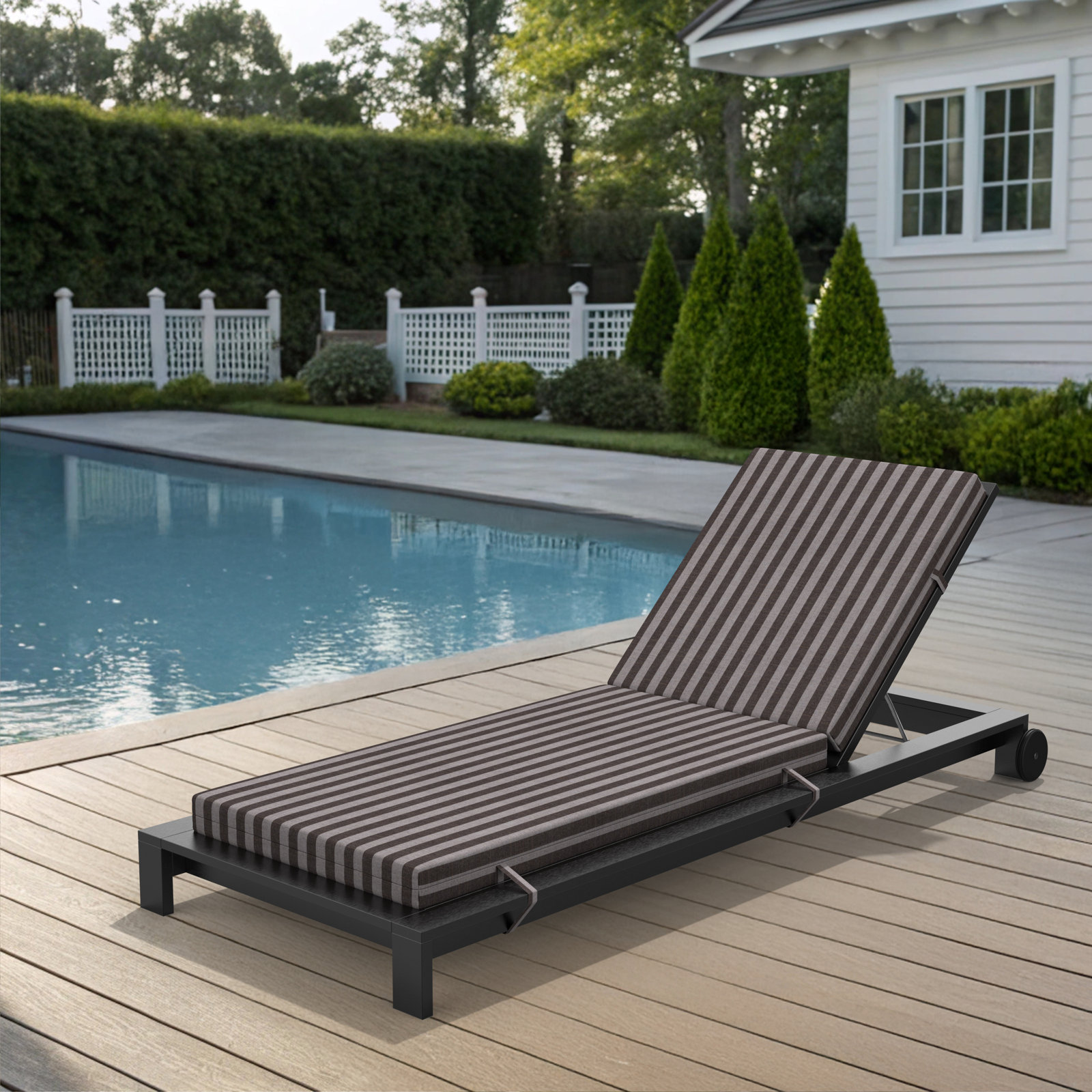 Kacy Sunbrella Outdoor Chaise Lounge Cushion, 21" W x 51" D, Sail Away Java