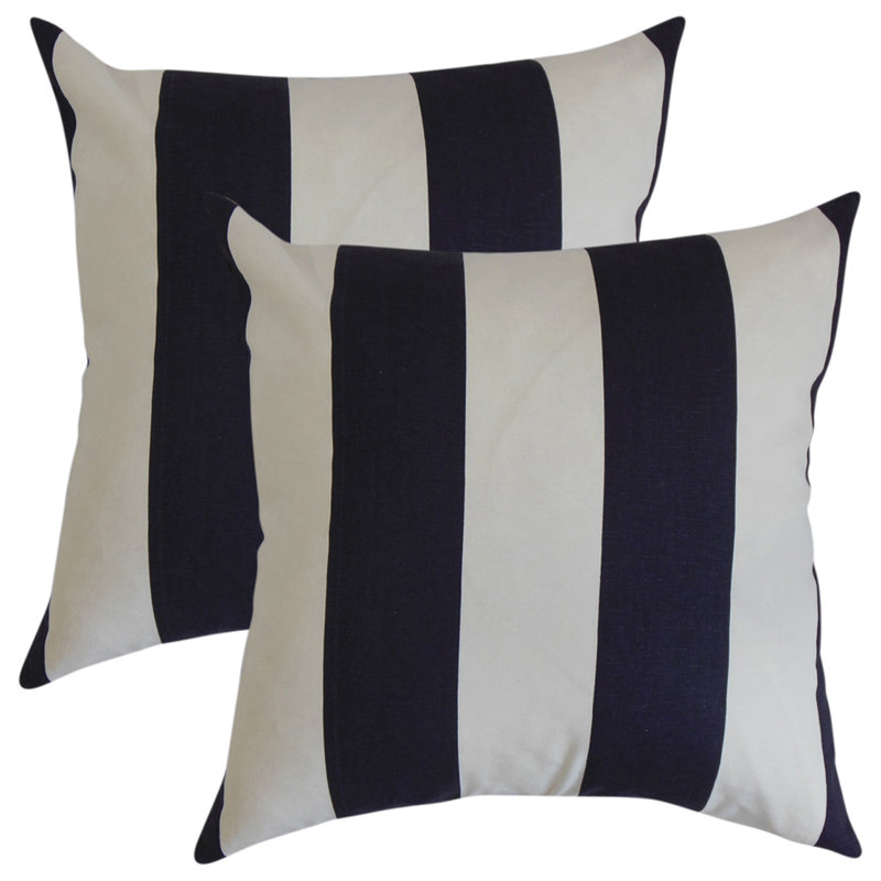 Striped Cotton Reversible Throw Pillow, Blue/White