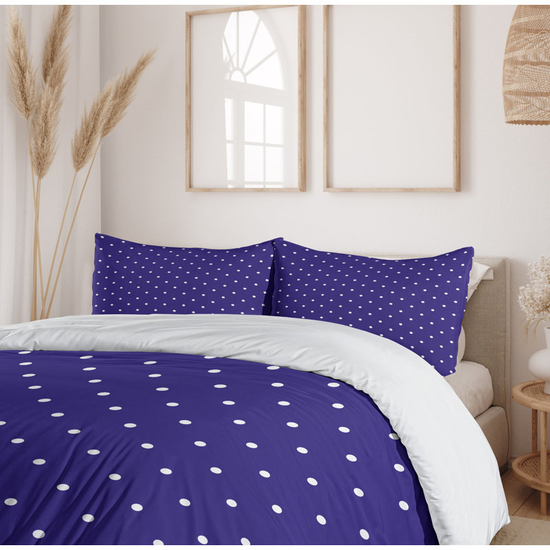 Purple and White Polka Dot Queen Duvet Cover Set