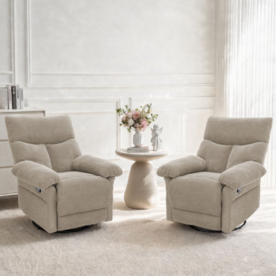 Modern Manual Swivel Rocker Recliner Chair, Overstuffed Textured Fabric Glider Reclining Armchair, 360 Degree Swivel & Rocking Single Sofa for Living Room, Nursery, Bedroom