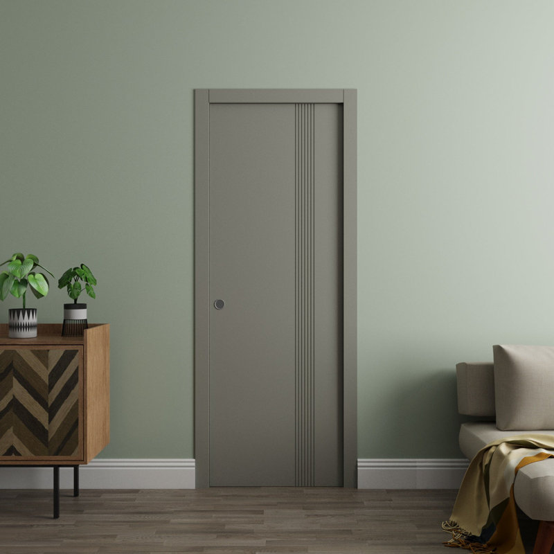 Sliding Pocket Door - ESSENTIAL 0777 - Kit Rail Hardware - Solid Wood Interior Bedroom Modern Doors, Dove Grey, 42" x 80"
