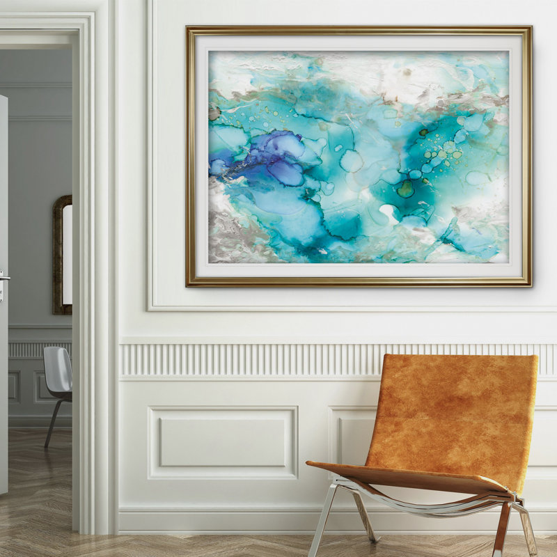 'Teal Marble' Framed Acrylic Painting Print, Gold, 28" H x 38" W x 1.5" D