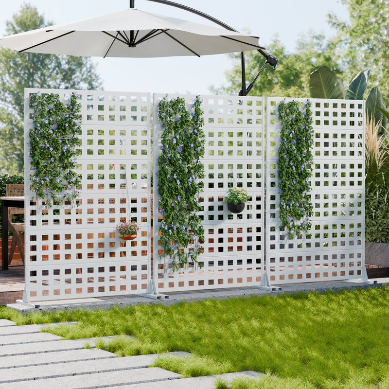 H 72 po x l 47 po x P 16 po avec écran d'intimité en métal et panneau de clôture en treillis pour terrasse, Blanc