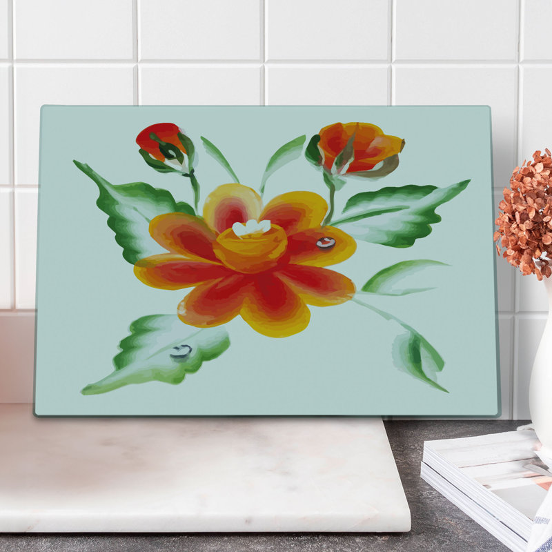 Ambesonne Garden Cutting Board Large Size Daffodils in Watercolors Orange Green