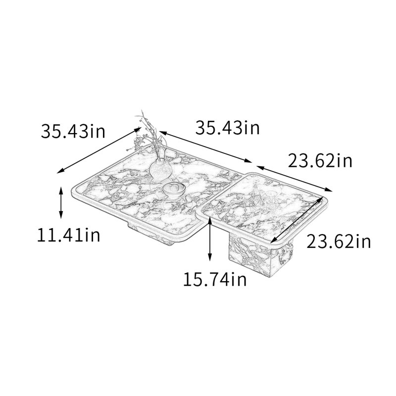 Ensemble de tables basses Living Slate, H 11,41 po x L 35,43 po x l 35,43 po, Blanc / brun noisette