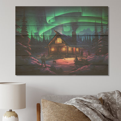 Canadian Boreal Ballet II - Northern Lights On Wood Print