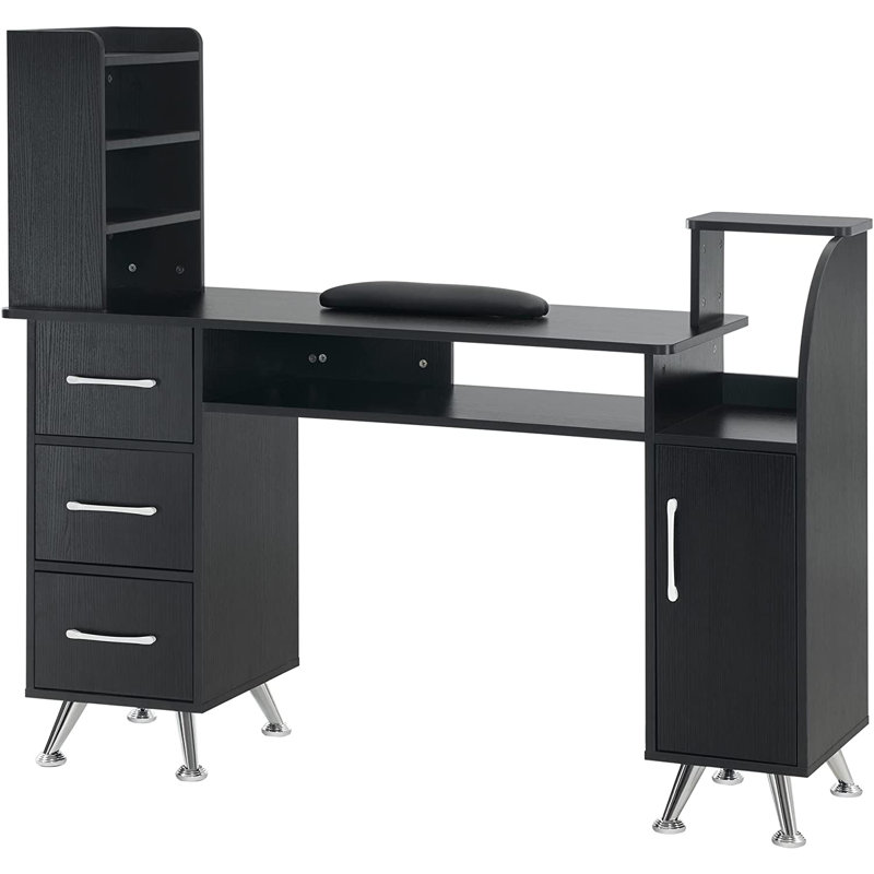 Bureau de maquillage, table de manucure avec tablette et armoire Ingrim, Argent / noir