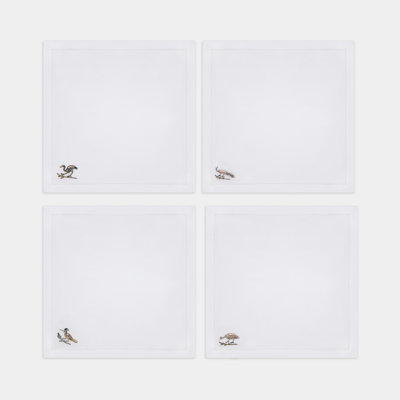 Bird Motif Embroidered Linen Napkins