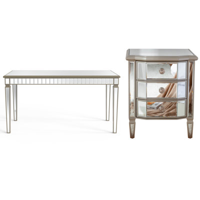 Ensemble de table de salle à manger à miroir et de table de chevet 3 tiroirs Adelais