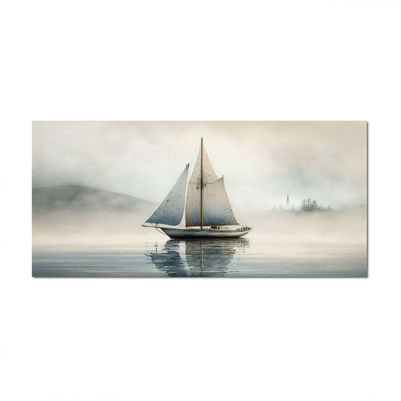 Bateau sur le lac I - décoration murale bateau côtier, H 28 po x l 60 po x P 1,5 po, Toile tendue