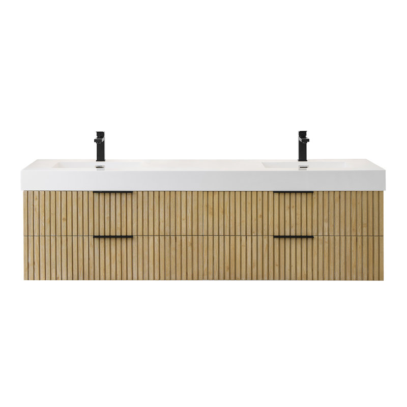 Livia 72" Wall-mounted Double Bathroom Vanity with White Artificial Drop-in Sink without Mirror