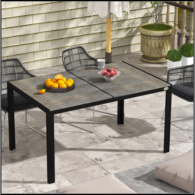 Table de salle à manger rectangulaire en aluminium avec plateau pour les rassemblements extérieurs, spacieuse et durable