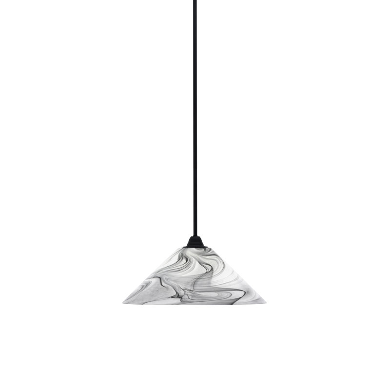 Paramount Stem Hung Pendant Shown In Matte Black Finish With 16" Onyx Swirl Glass