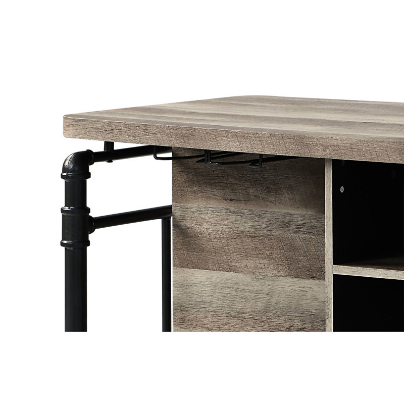Antique Oak & Sandy Grey 5-shelf Kitchen Island, Ensuring Sufficient Storage For Bottles And Glasses, Tabletop Strong Metal Legs Dining Room Island With Abundant Area Glasses Bottles,