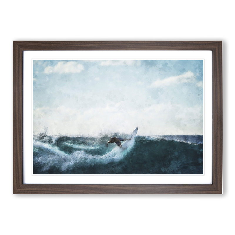 Surfing - Picture Frame Painting, 36cm H x 48cm W x 2cm D, Walnut Framed