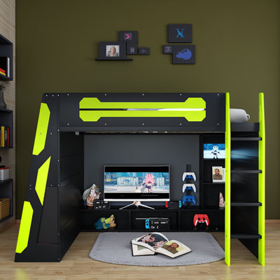 Multi-storage Dedicated Esports Loft Bed With RGB and Desk by Isabelle & Max