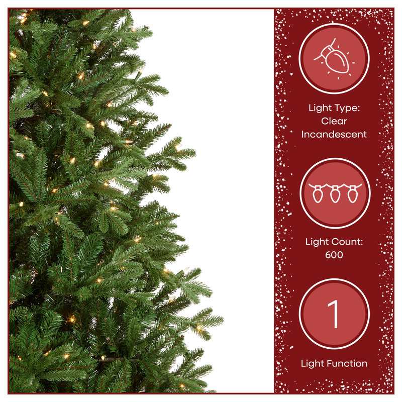 Tiffany Green Fir Artificial Christmas Tree with Clear Lights with Stand, 7.5'