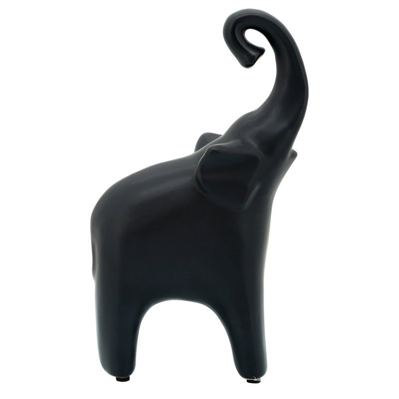 Gaener Stoneware and Ceramic Elephant Figurine with Glam Style - Modern Decorative Animal Sculpture Decor Accent, Black
