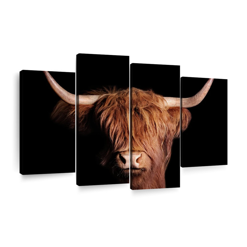 Highland Cow, ensemble de 4 pièces sur toile écossaise Highland Cow, H 22 po x l 36 po x P 1 po