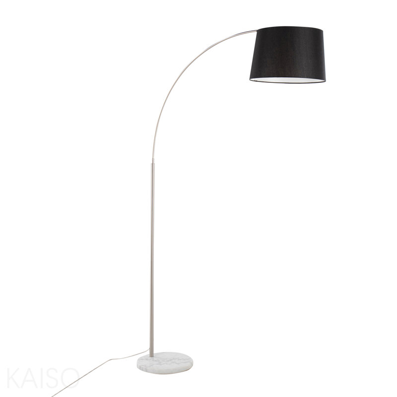 Lampe sur pied contemporaine March en marbre blanc et nickel avec abat-jour en lin noir, Noir