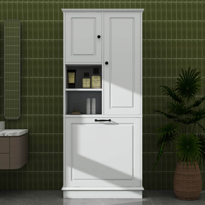 67.7" Tall Storage Cabinet With Flip-Out Basket, Adjustable Shelves & 2 Doors, Freestanding Floor Cabinet With Aluminum Alloy Handles