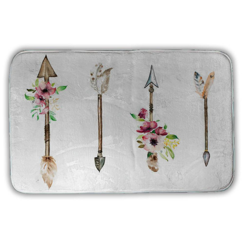 Arrowheads and flowers Bath Mat with Non-Slip Backing - Quick Dry Memory Foam Bathroom Rug - Absorbent - Modern Plush Spa-Style - Machine Washable