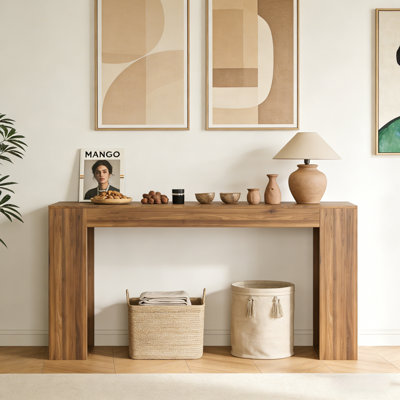 62.99" Long Console Table For Behind Sofa, Walnut Farmhouse Entryway Table For Narrow Hallway & Living Room