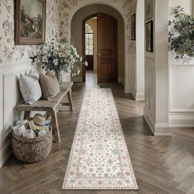Cherry Machine Washable Floral Area Rug With Non-Slip Backing