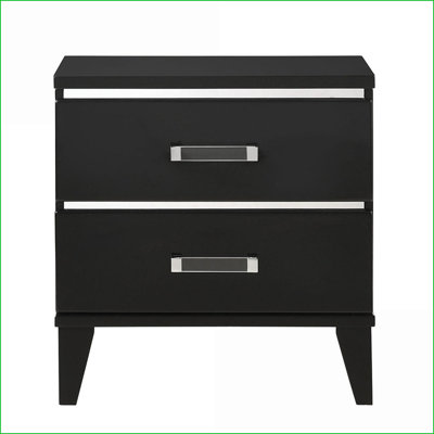 Black 2-Drawer Bedroom Nightstand with Spacious Storage