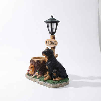 Adorable Parent and Puppy Dog Family Decorative Planter Statue for Outdoor Garden Yard Porch Decor, Lifelike Animal Shaped Plant Holder for Flowers Herbs Succulents, Weather Resistant Ornament for Lawn Patio Landscape Decoration