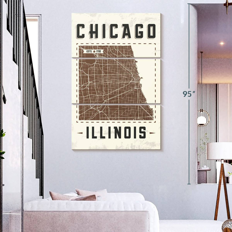 Aliaz Chicago Map, 74" H x 48" W