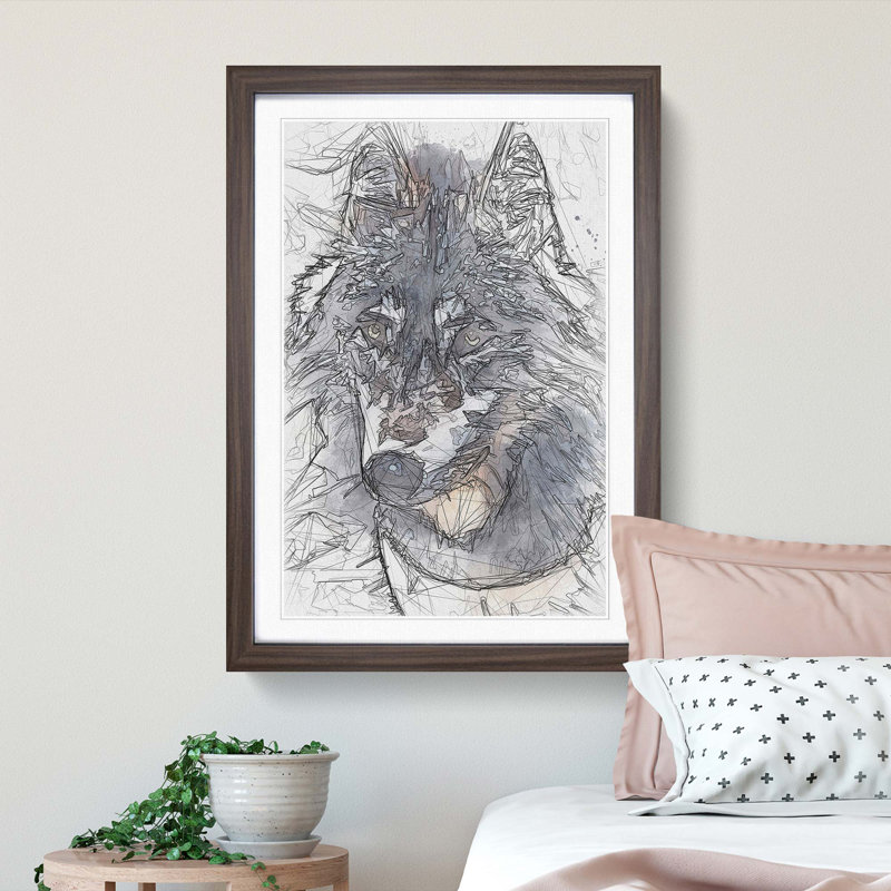The Eyes of a Wolf in Abstract - Picture Frame Graphic Art Print, Walnut Framed, 36cm H x 27cm W x 2cm D